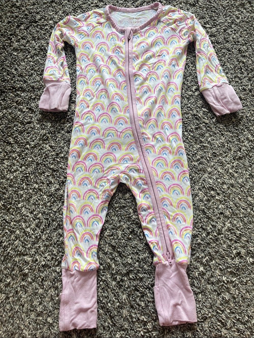 Little Sleepies Pink Rainbow Zip-Front One-Piece Pajamas - size 3-6 months